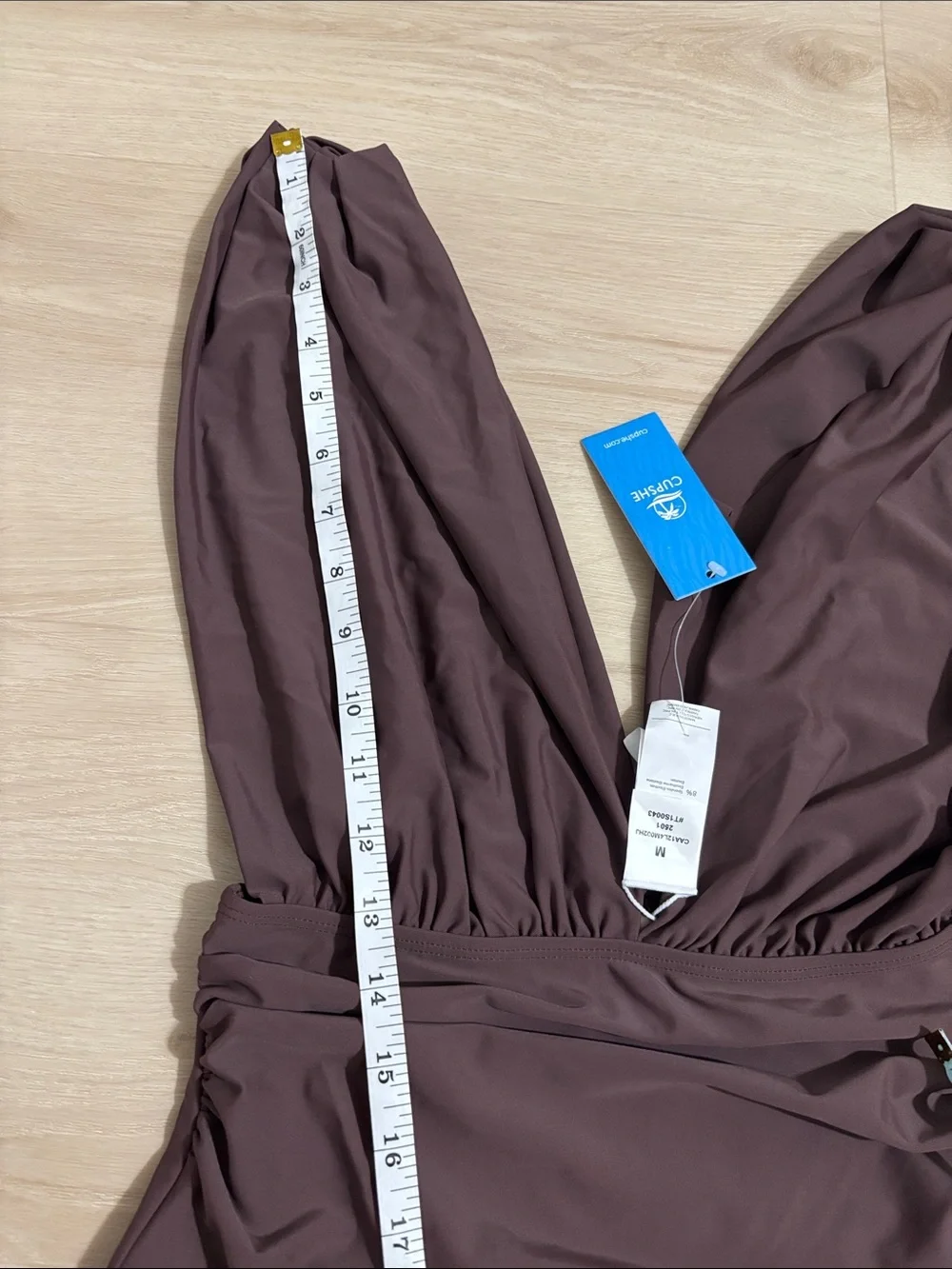 Cupshe chocolate Brown Deep-V One-Piece Swimsuit medium beach pool extra cover